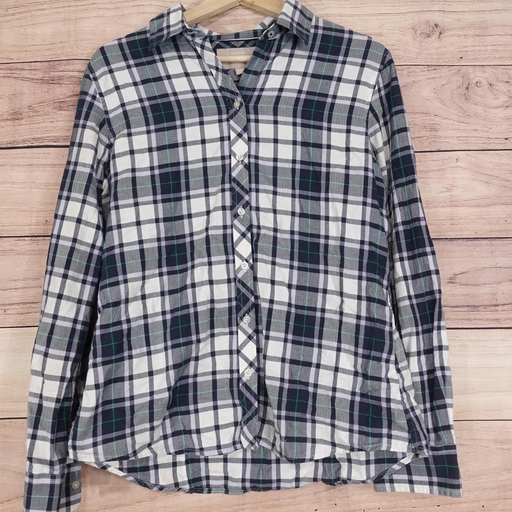 Banana Republic Button-Up Womens M Blue Plaid Soft-Wash Shirt Long Sleeve Casual